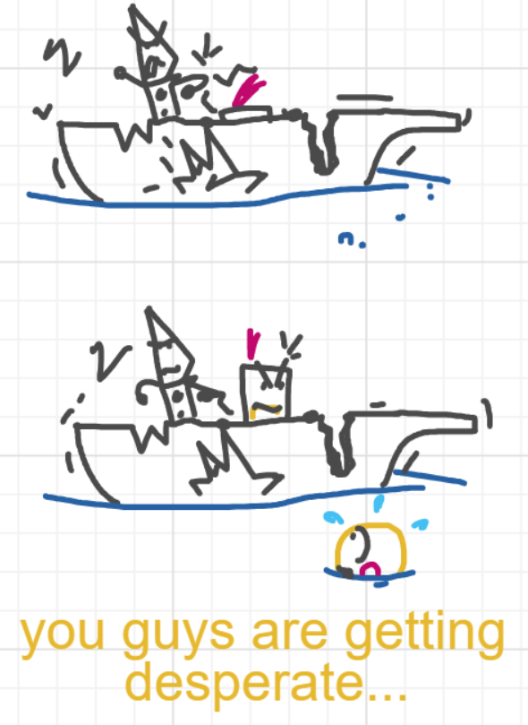 A panel from Ready Oar Knot, episode three of the Board Boards object show by Furretwalk/WalkingFurret.